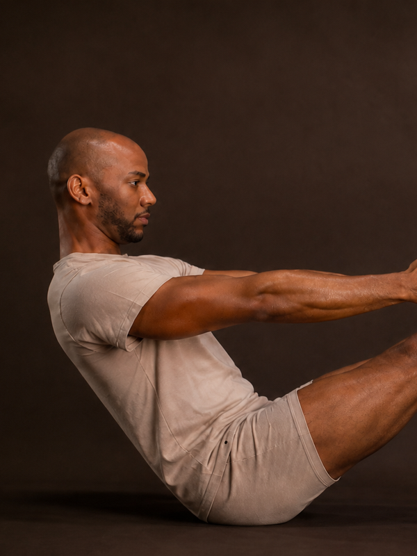 Hombre haciendo postura de Yoga Core 