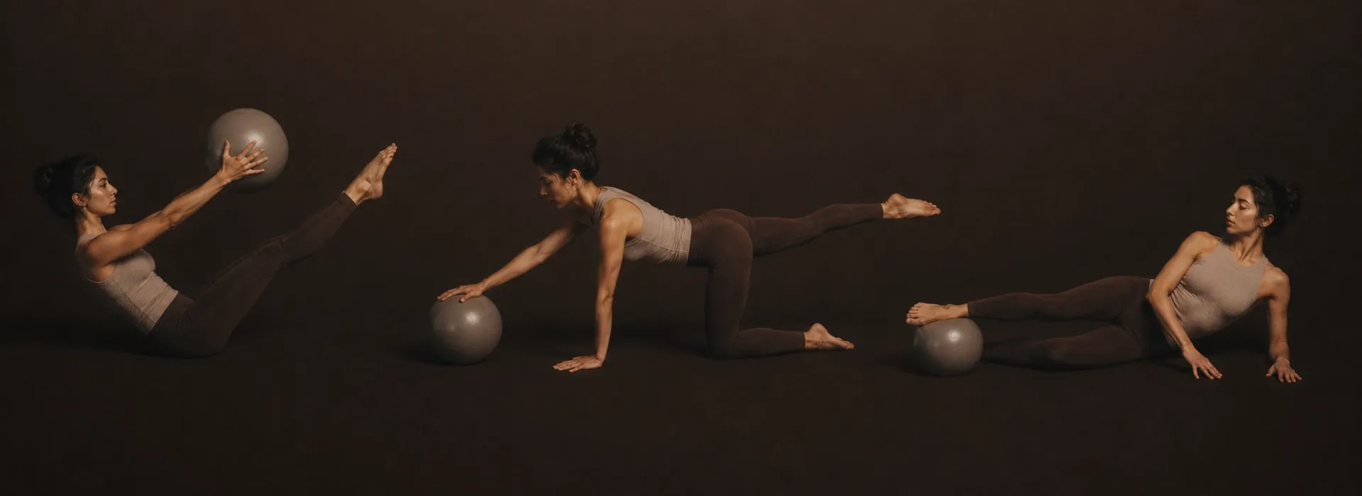 Mujer haciendo pilates mal con una pelota